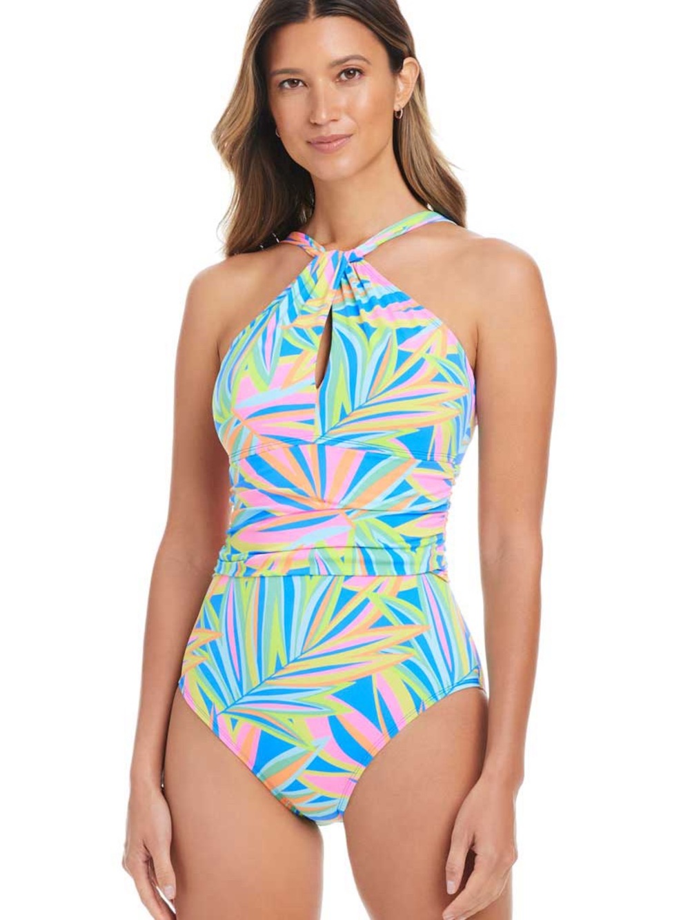 Bleu Rod Beattie On The Bright Side High Neck Keyhole Shirred Bandeau Swimsuit